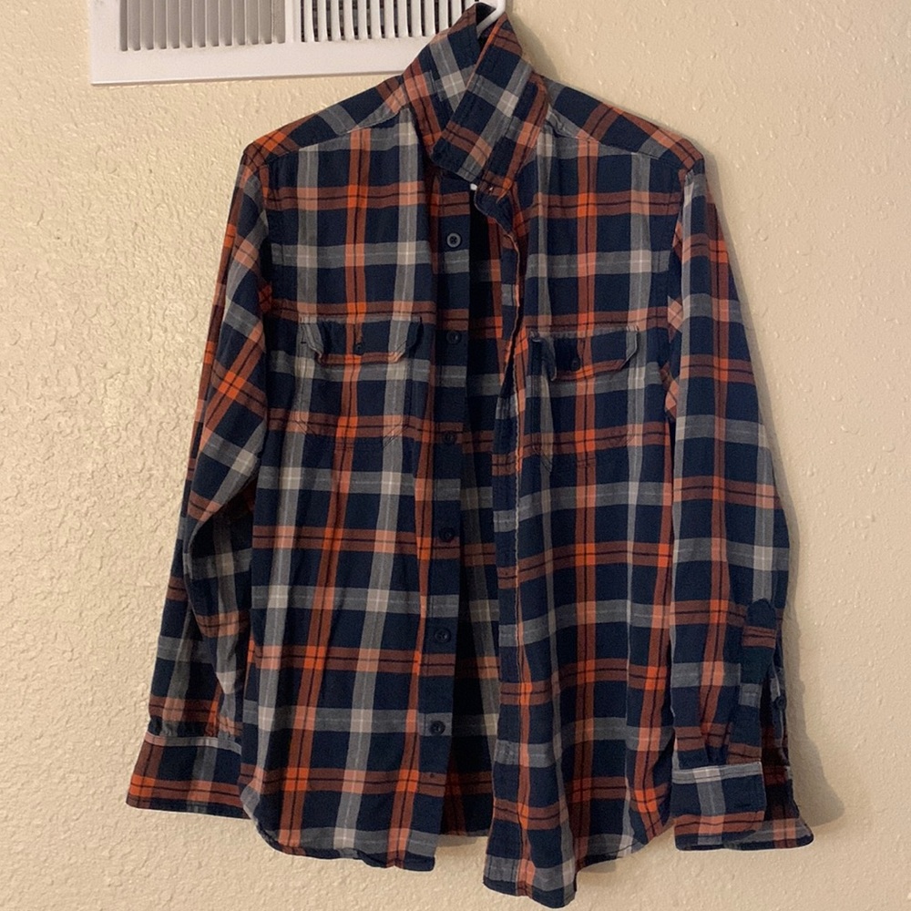 Old Navy flannel, blue and orange